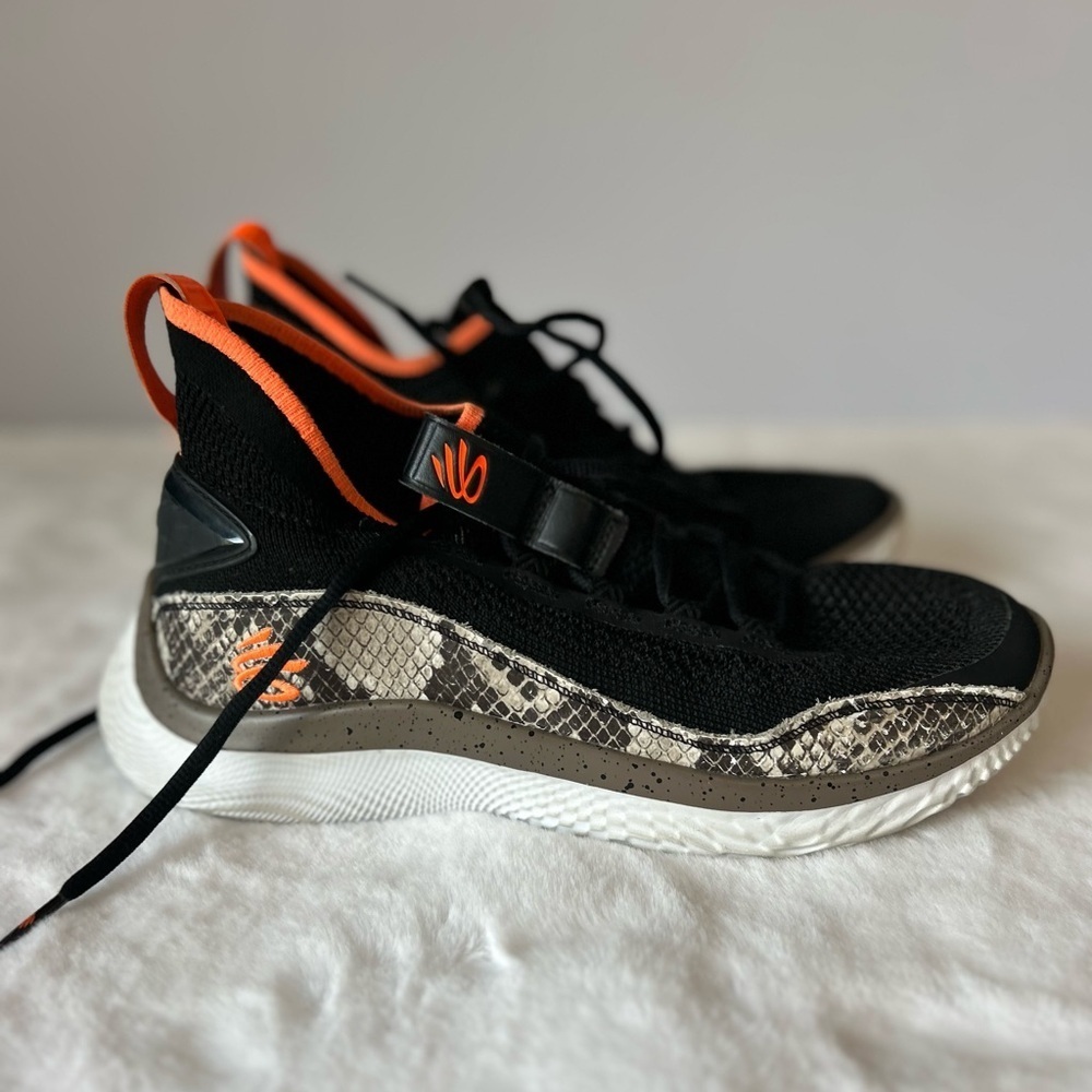 Under Armour Kids 7 Black Orange Basketball Shoes Snake Print
